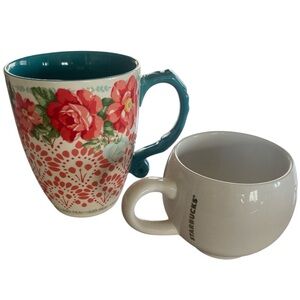 Starbucks White Mug and pioneer woman floral mug bundle